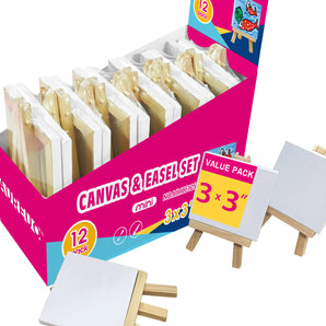 AUREUO Mini Stretched Canvas & Easel Set 3X3IN-3/8depth