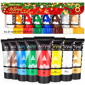 AUREUO Christmas Acrylic Paint Set - 8 Festive Colors, 21ml Tubes
