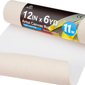 PHOENIX Professional 100% Cotton Canvas Roll, 11oz Pre-Gesso Primed Unstretched Blank Canvas for Oil & Acrylic Painting