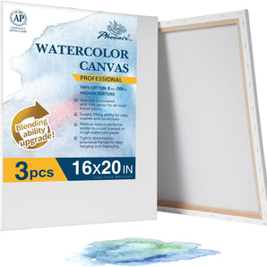PHOENIX Professional Stretched Watercolor Canvas - 16x20 Inch/3 Pack