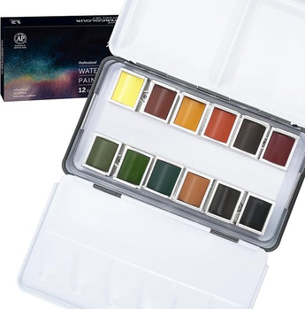 PHOENIX 12 Colors - Earth Tones Half Pan Watercolor Set
