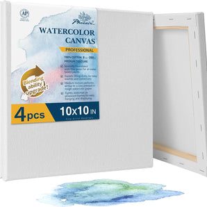 PHOENIX Professional Stretched Watercolor Canvas - 10x10 Inch/4 Pack
