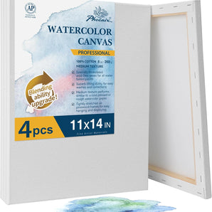 PHOENIX Professional Stretched Watercolor Canvas - 11x14 Inch/4 Pack