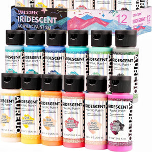 AUREUO Iridescent Acrylic Paint 12 Colors 59ML, Pearlescent and Glitter