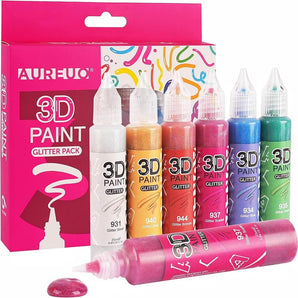 AUREUO 3D Glitter Acrylic Paint Pens 6 Colors 25ML