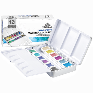 PHOENIX Special Iridescent Watercolor 12 Colors Tin Box, Glitter Pearlescent Portable Palette, Gift for Water Color Painter