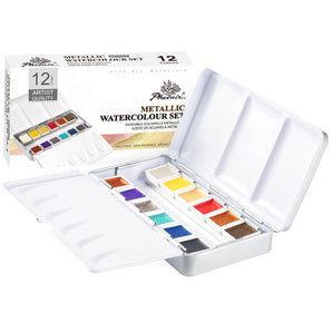 PHOENIX Special Metallic Watercolor 12 Colors Tin Box