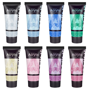 AUREUO Galaxy Glitter Acrylic Paint Set - 8 Twinkle Iridescent Colors 0.71 Fl Oz / 21ml Tubes Sparkling Art Paints for Holiday Crafts Decor Non Toxic Art Supplies for DIY Projects, Gifts for Artists