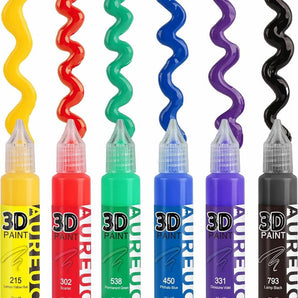 AUREUO 3D Acrylic Paint Pens 6 Colors 25ML