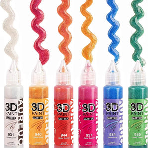 AUREUO 3D Glitter Acrylic Paint Pens 6 Colors 25ML