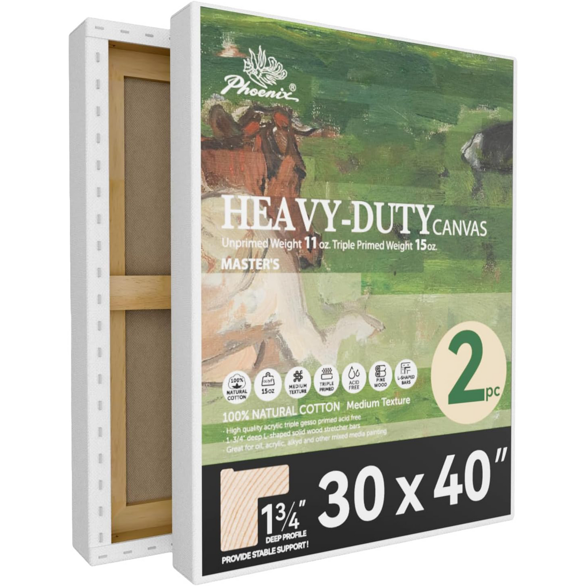 2 Pack PHOENIX 30x40 Inch Heavy Duty Stretched Canvas