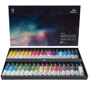 PHOENIX Professional Watercolor Paint Tube Set - 36 Colors