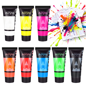 AUREUO Neon Fabric Paint Set - Fluorescent Colors for Clothing & Crafts