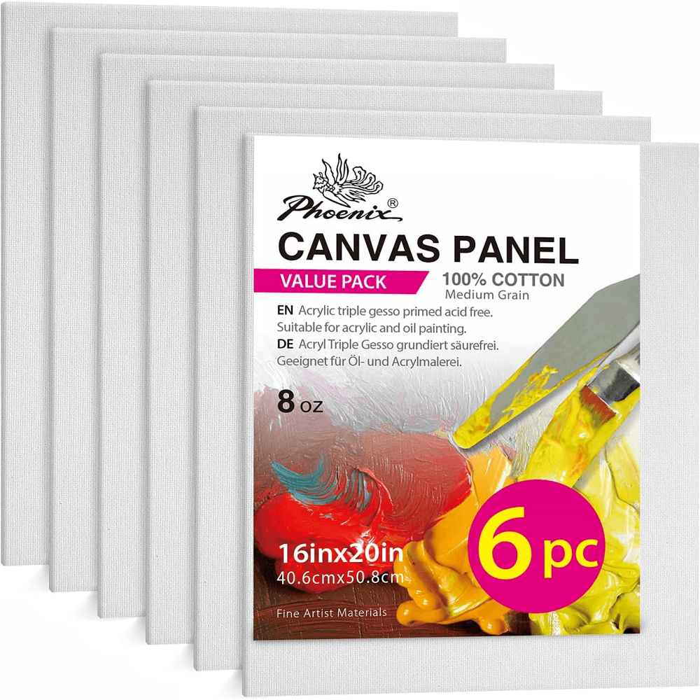 PHOENIX Studio 100% Cotton Canvas Panels  - Multi-Size Triple Primed Blank Art Boards