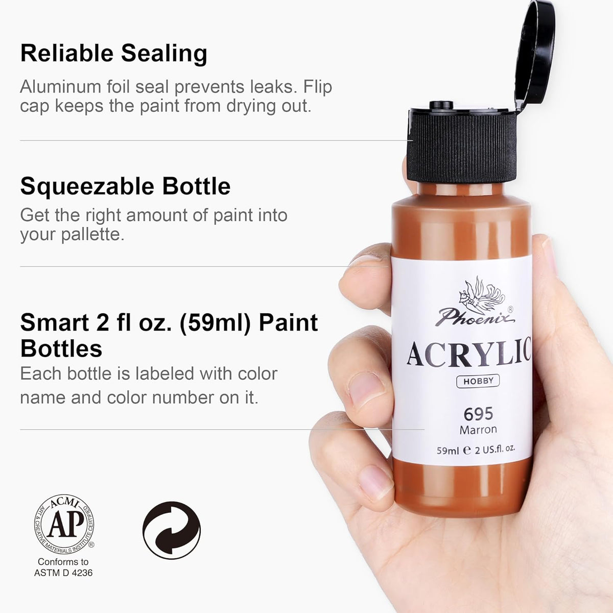 PHOENIX Skin Tone Acrylic Paint - 6 Neutral Colors x 2 Fl Oz / 59ml Flesh Colored Model Paint Set, Plastic Miniature Figures Paints for Adults, Brown Acrylic Paints for Canvas Painting