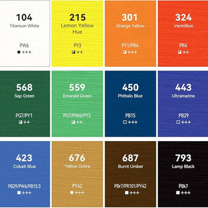 AUREUO Studio Acrylic Paint Set 12 Primary Colors 75ML