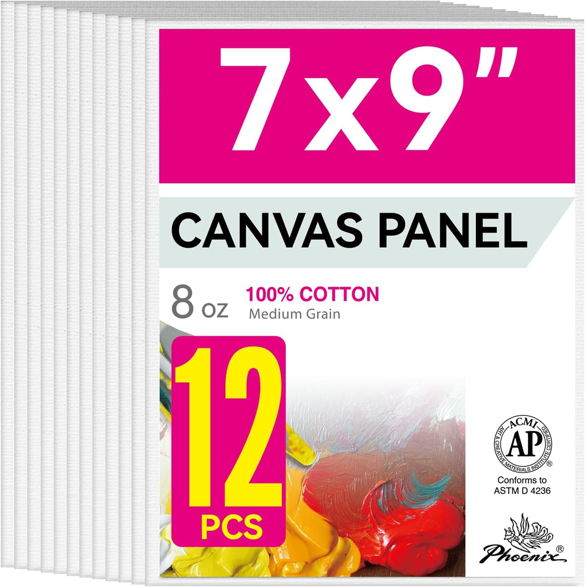 PHOENIX Studio 100% Cotton Canvas Panels  - Multi-Size Triple Primed Blank Art Boards