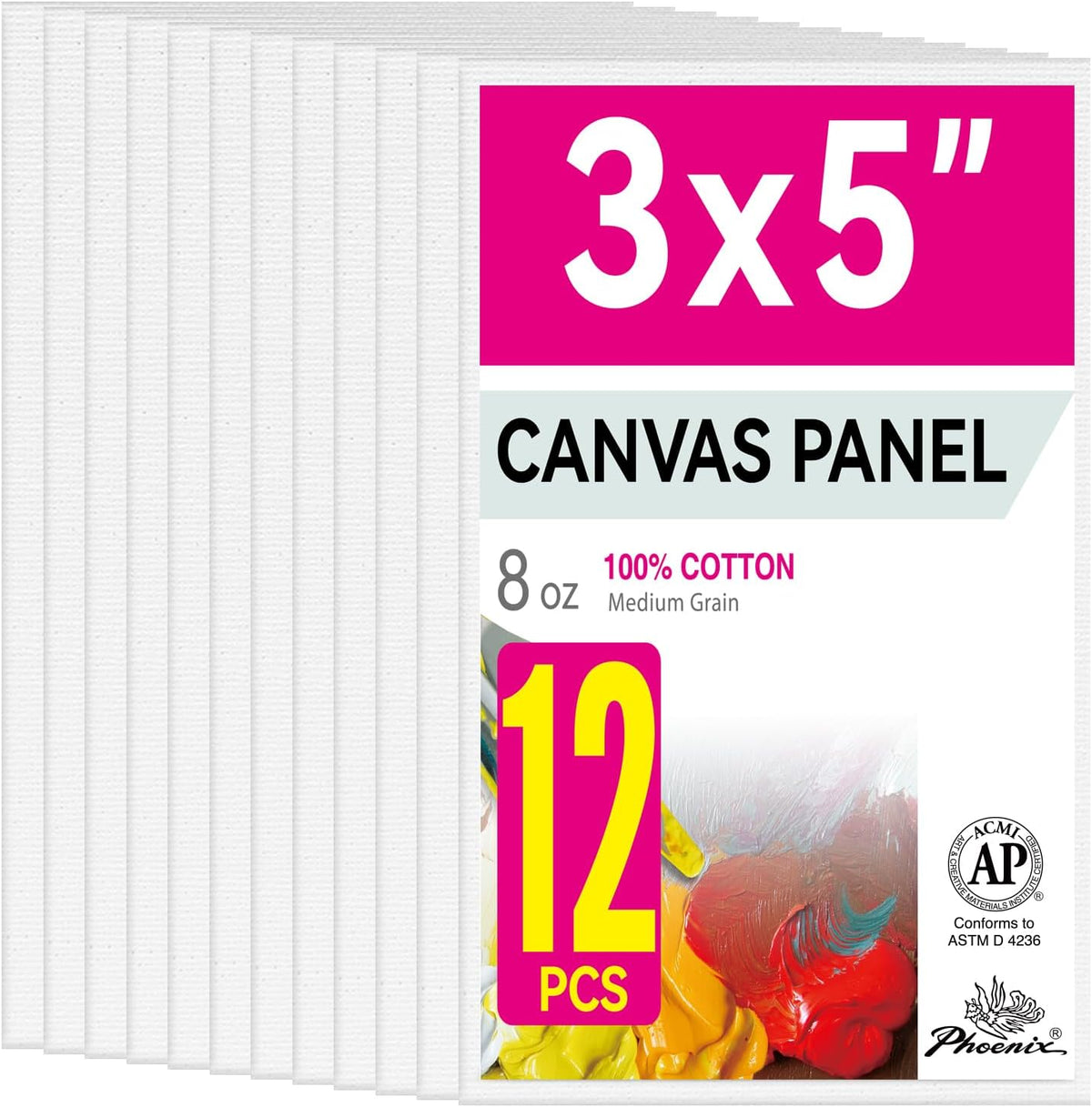 PHOENIX Studio 100% Cotton Canvas Panels  - Multi-Size Triple Primed Blank Art Boards