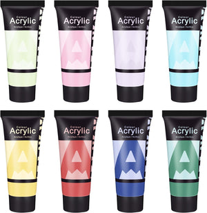 AUREUO Pastel Acrylic Paint Set - 8 Vintage Spring Colors, 0.71 Fl Oz (21ml) Tubes for Floral Painting, Mother's Day Crafts, Home Décor, Non-Toxic High Pigment Artist Paints