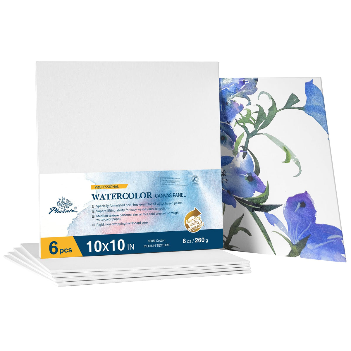12PACK PHOENIX Professional Watercolor Pro Canvas Panels 5X7+8X10+9X12+11X14IN