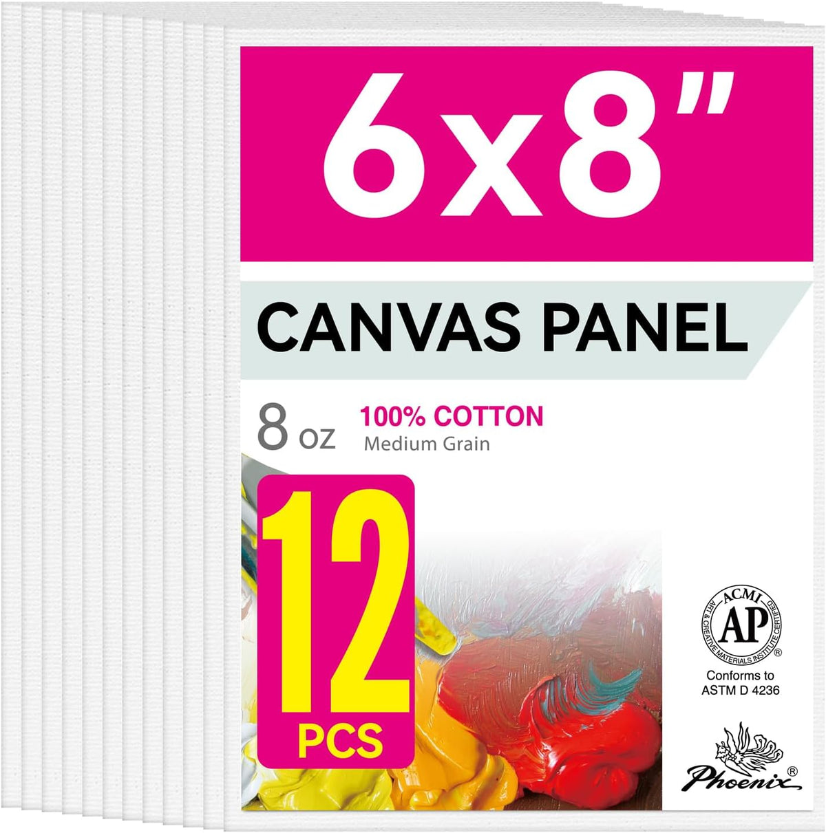 PHOENIX Studio 100% Cotton Canvas Panels  - Multi-Size Triple Primed Blank Art Boards
