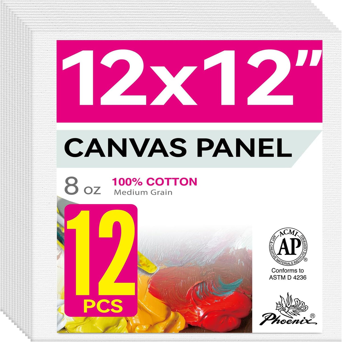 PHOENIX Studio 100% Cotton Canvas Panels  - Multi-Size Triple Primed Blank Art Boards