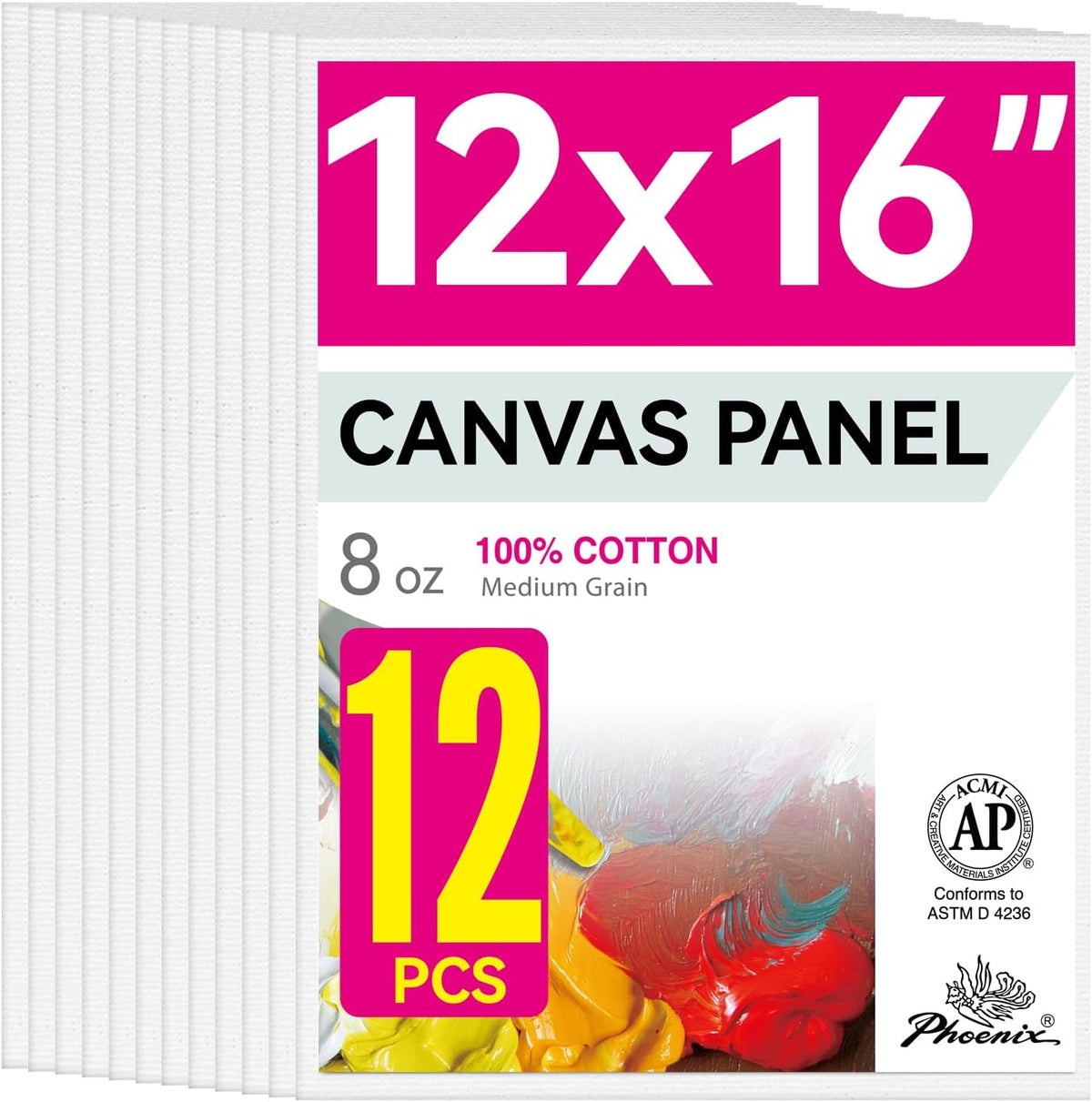 PHOENIX Studio 100% Cotton Canvas Panels  - Multi-Size Triple Primed Blank Art Boards