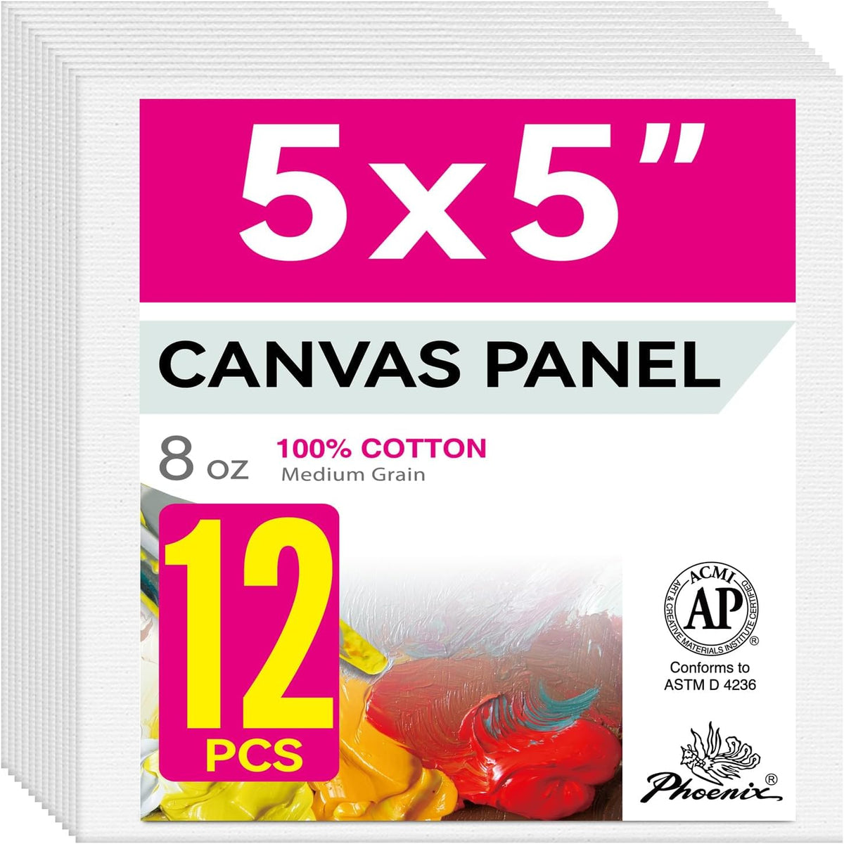 PHOENIX Studio 100% Cotton Canvas Panels  - Multi-Size Triple Primed Blank Art Boards