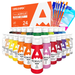 AUREUO Acrylic Paint Set, 2 Fl Oz / 59ml Metallic Acrylic Paint Set, Glitter Paint for Canvas, Rocks, Wood, Fabric, Ceramic - Art Supplies for Students, Beginners, Artist