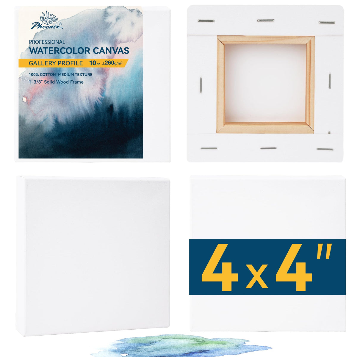 12PACK PHOENIX Professional Watercolor Pro Canvas Panels 5X7+8X10+9X12+11X14IN