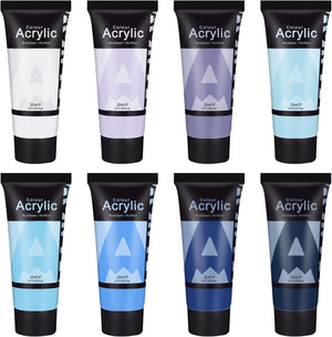 AUREUO Blue Acrylic Paint Set - 8 Ocean Marine Coastal Colors 0.71 Fl Oz / 21ml Tubes Aqua Summer Blue Tone Art Paints for Crafts Seascapes, Gift for Painters