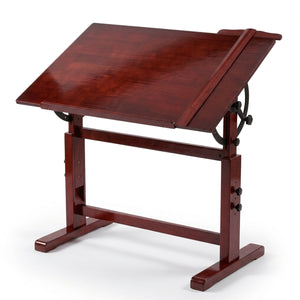 PHOENIX Dark Walnut Adjustable Wooden Drafting Table with Built-In Inch Ruler