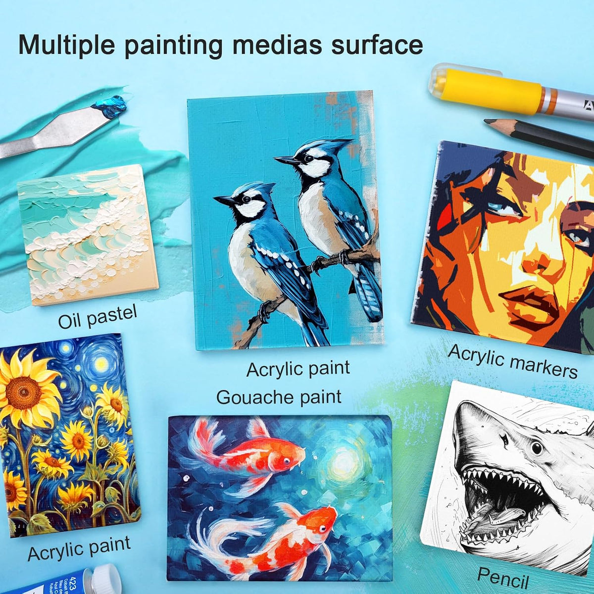 AUREUO Mini Stretched Canvas - 3x3 Inch/24 Pack