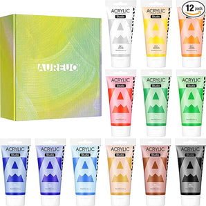 AUREUO Studio Acrylic Paint Set - Primary Colors for Canvas, Wood & Crafts