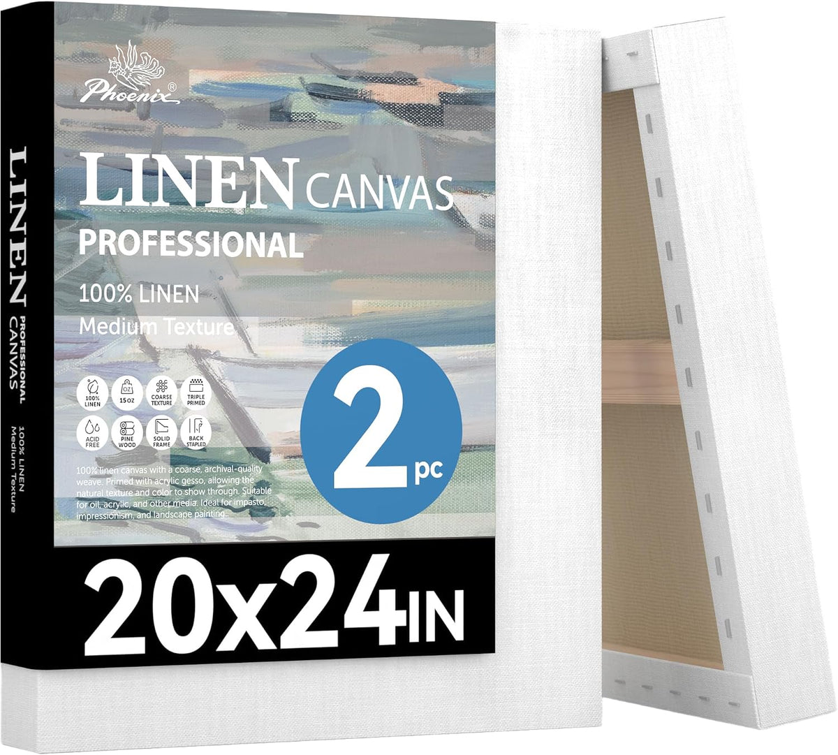 2 Pack PHOENIX Linen Canvas for Painting - 20x24 Inch Medium Texture