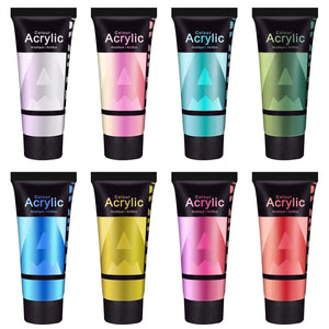 AUREUO Iridescent Acrylic Paint, 8 Colors x 0.71 fl oz / 21ml Pearlescent Acrylic Paint Set, Glitter for Canvas, Rocks, Wood, Fabric, Ceramic