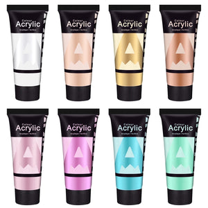 AUREUO Metallic Acrylic Paint Set - 8 Pearlescent Colors 0.71 Fl Oz / 21ml Tubes Shinning Art Paints for Crafts Decor Rich Pigments Non-toxic Painting Supplies for Artists