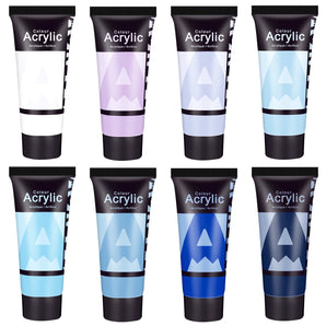 AUREUO Blue Acrylic Paint Set - 8 Ocean Marine Coastal Colors 0.71 Fl Oz / 21ml Tubes Aqua Winter Blue Tone Art Paints for Crafts Seascapes, Gift for Painters