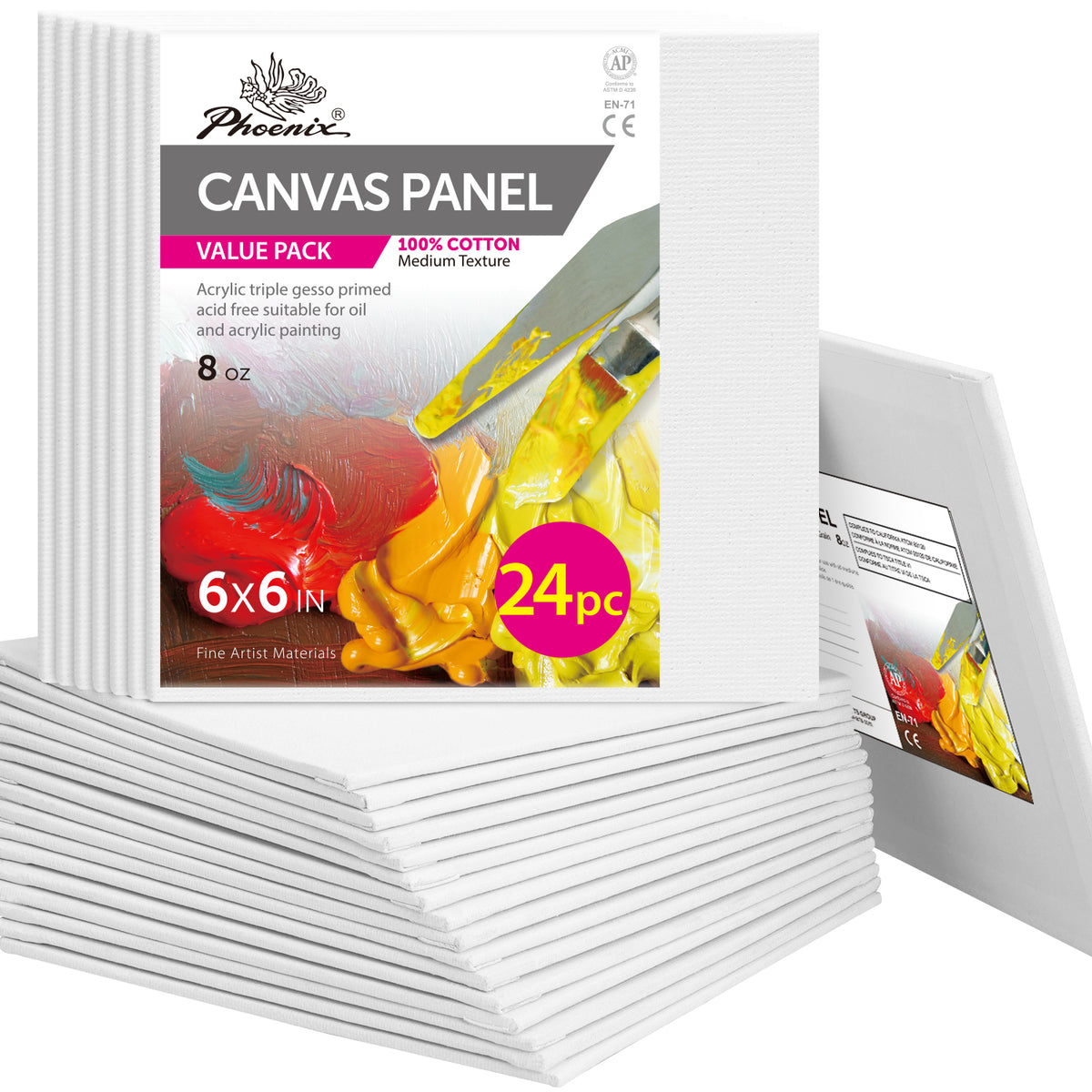 24PACK PHOENIX Studio 100% Cotton Canvas Panels  6X6IN