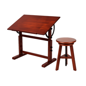 PHOENIX Artist Adjustable Wooden Drafting Table & Stool Set, Dark Walnut