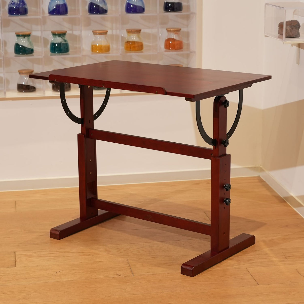 PHOENIX Artist Adjustable Wooden Drafting Table & Stool Set, Light Walnut