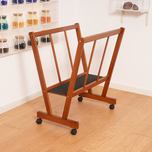 PHOENIX Mobile Wooden Art Print Rack with Wheels for Canvas-Light Walnut