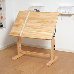 PHOENIX Natural Adjustable Wooden Drafting Table with Built-In Inch Ruler