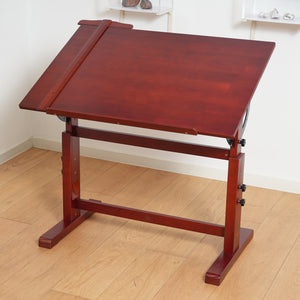 PHOENIX Dark Walnut Adjustable Wooden Drafting Table with Built-In Inch Ruler