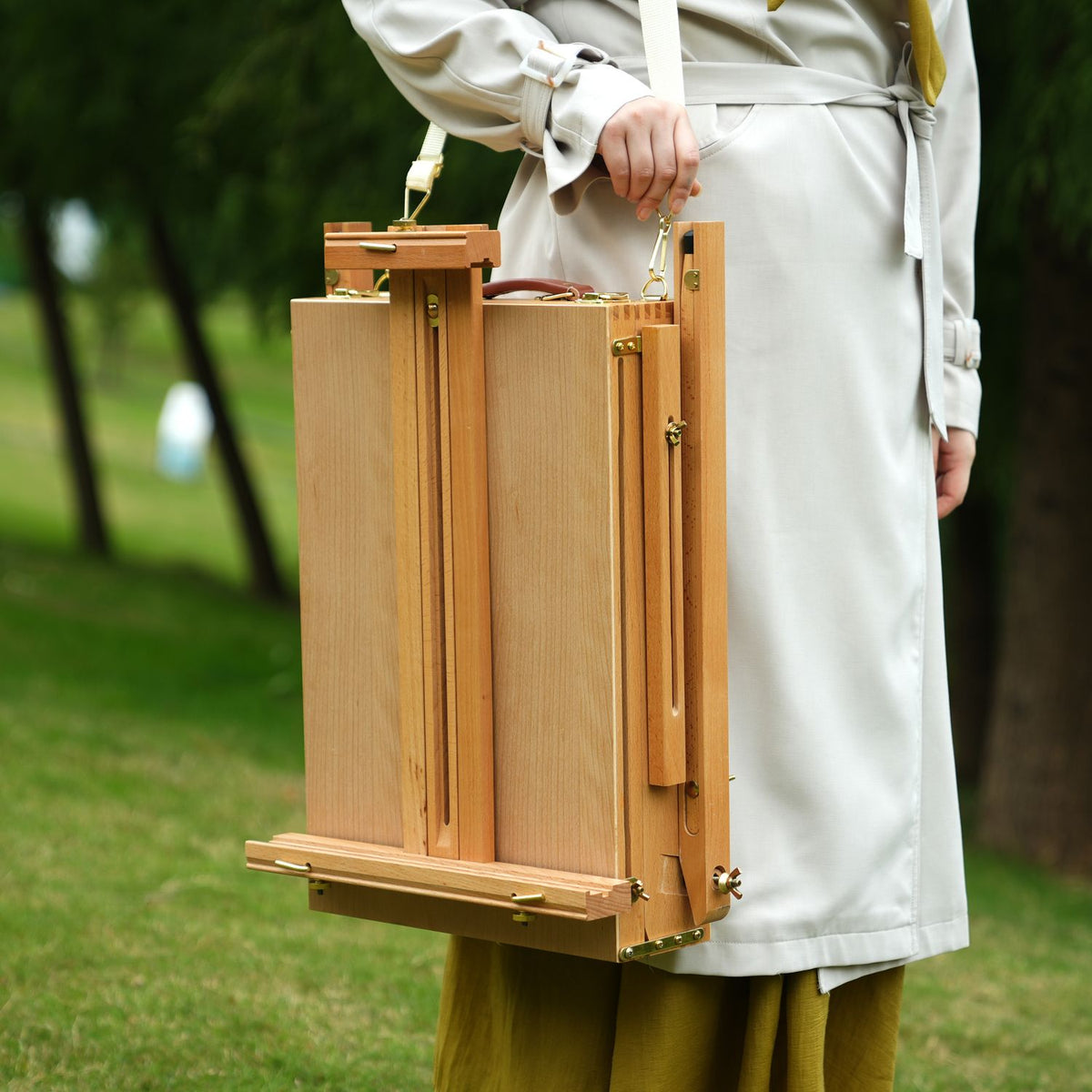 PHOENIX Foldable Solid Beech Wood French Box Easel - Portable Sketchbox with Drawer and Palette for Plein Air, Outdoor Travel, Field Art Wooden Easel Stand for Adults Artist