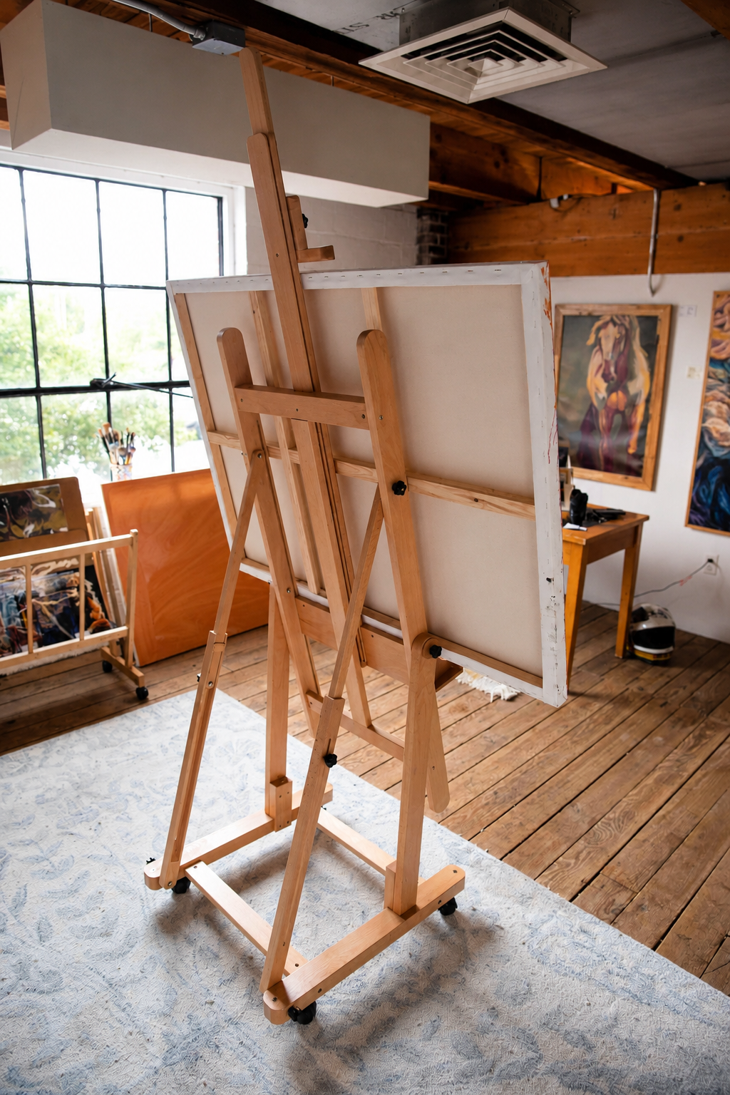 PHOENIX Enlarged Heavy-Duty H-Frame Easel - Adjustable Beechwood with Wheels