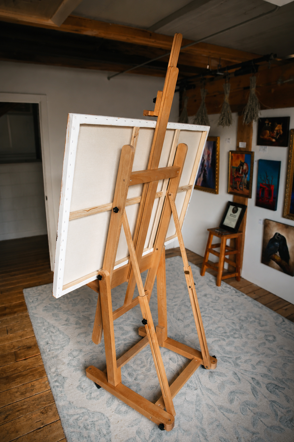 PHOENIX Enlarged Heavy-Duty H-Frame Easel - Adjustable Beechwood with Wheels