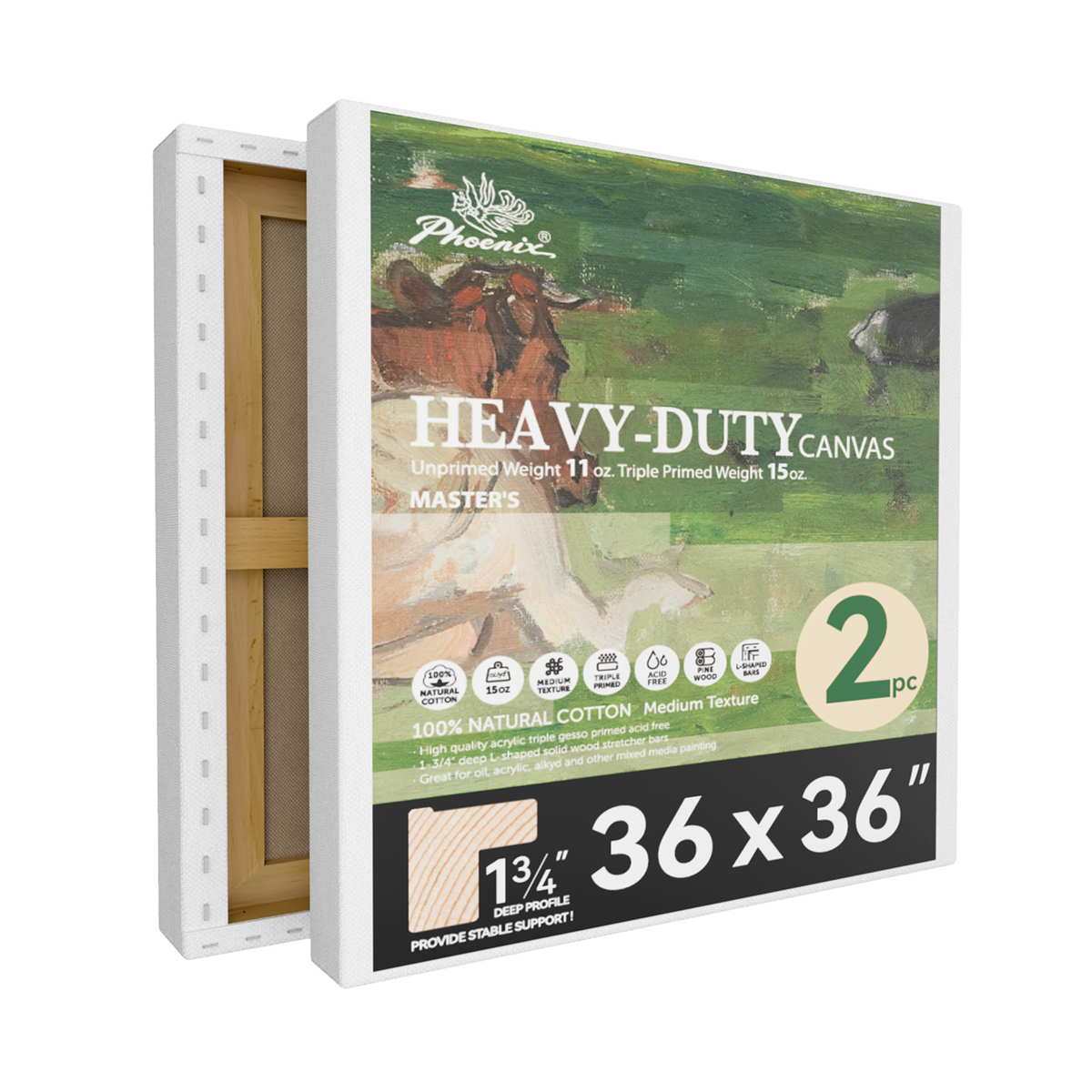 2 Pack PHOENIX 36X36IN Master Heavy Duty Stretched Canvas