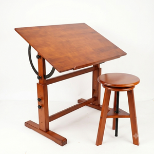 PHOENIX Artist Adjustable Wooden Drafting Table & Stool Set, Light Walnut