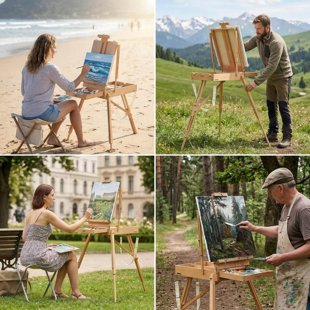 PHOENIX Foldable Solid Beech Wood French Box Easel - Portable Sketchbox with Drawer and Palette for Plein Air, Outdoor Travel, Field Art Wooden Easel Stand for Adults Artist